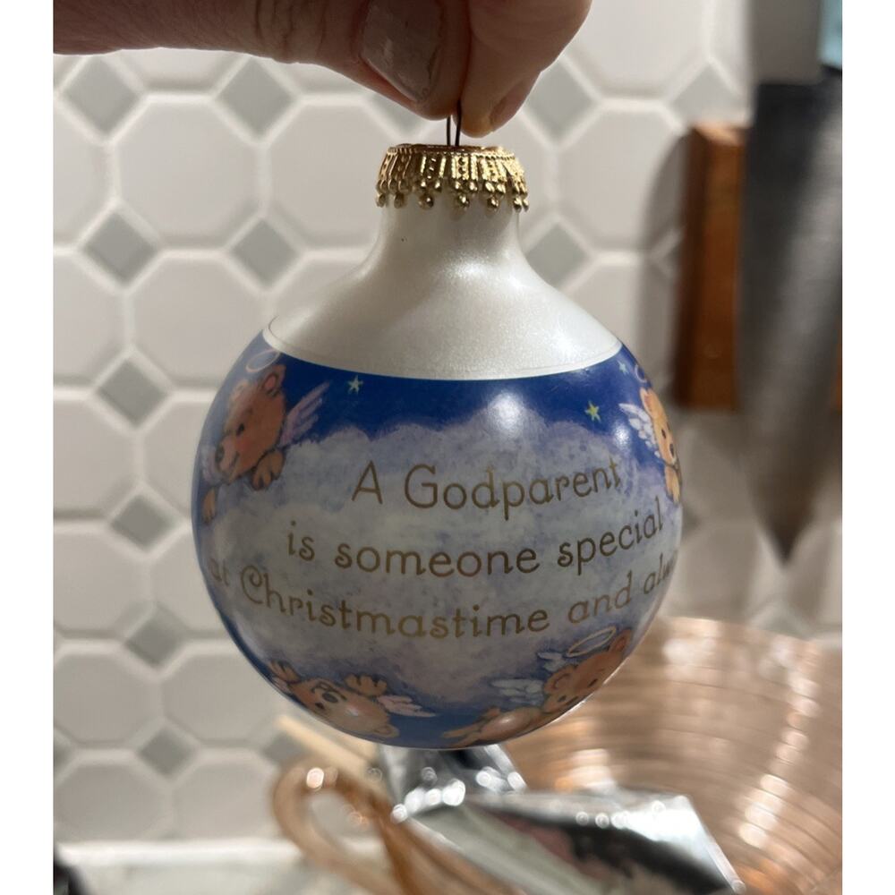 Vintage HALLMARK Glass Christmas Ornament Godparent 1995 Holiday NO BOX